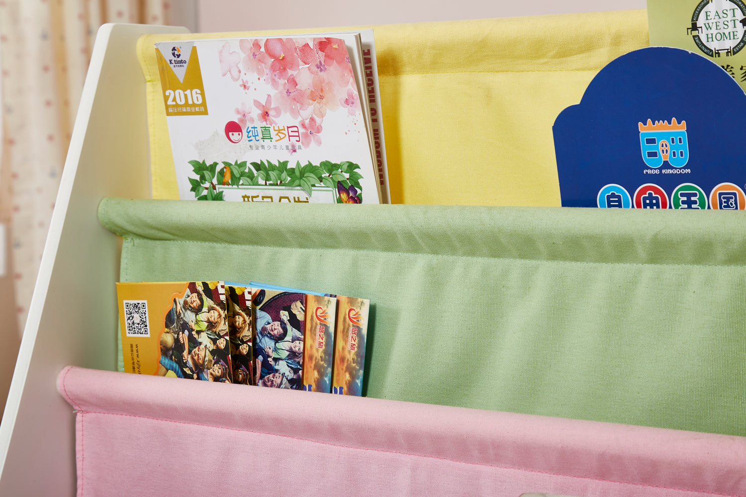 ALL 4 KIDS Charlie White Kids Wooden Canvas Sling Magazine Bookcase