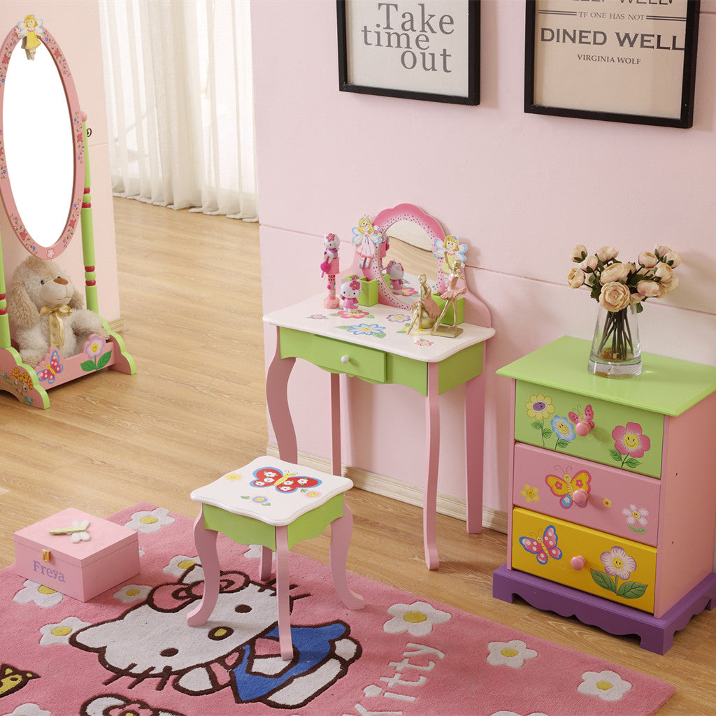 All 4 Kids Layla Girls Flower Vanity Set with Stool