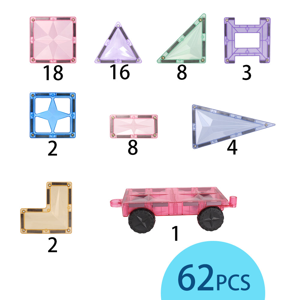 MNTL Pastel Basic Teaching Aids Magnetic Tile Set 62 Pcs