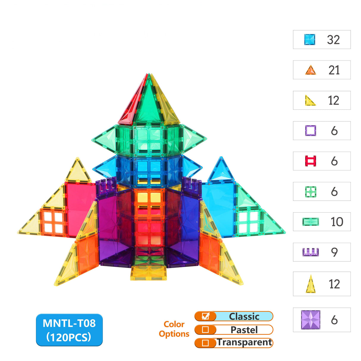 MNTL Classic Star Magnetic Tile 120 Pcs Set
