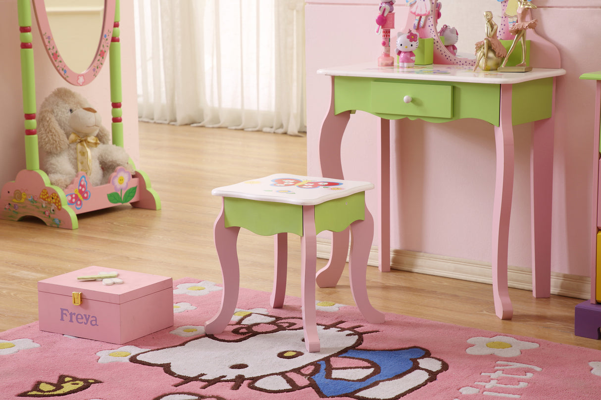 All 4 Kids Layla Girls Flower Vanity Set with Stool