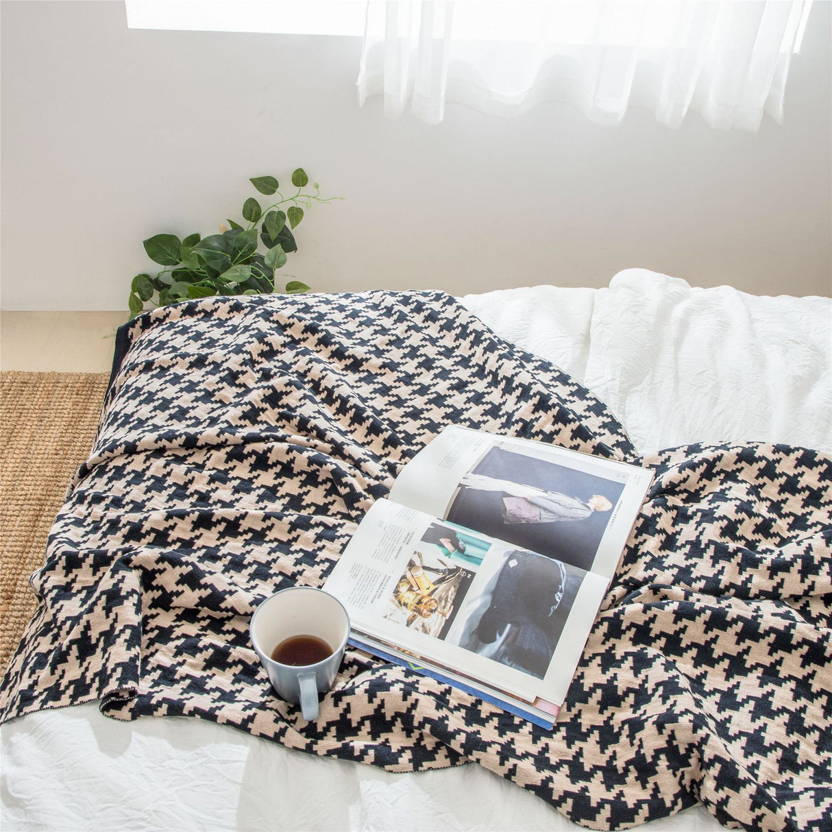 All 4 Kids Houndstooth Soft Pattern Knitted Throw Blanket