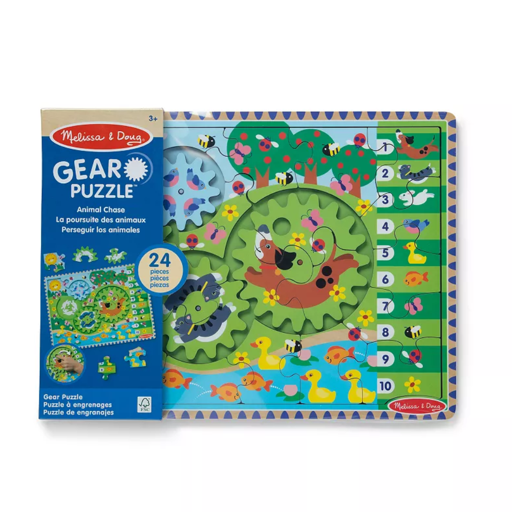 Melissa & Doug Wooden Animal Chase Gear Puzzle