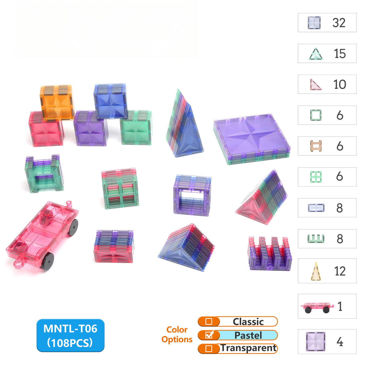 MNTL Classic Magnetic Tile 108 Pcs