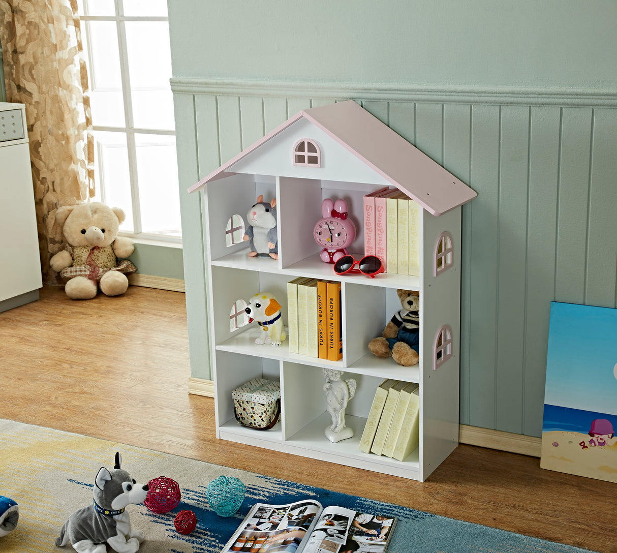 ALL 4 KIDS Veronica Girls‘s Pink Roof Dollhouse Bookcase