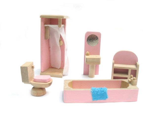 All 4 Kids Wooden Doll House Furniture Miniature Set