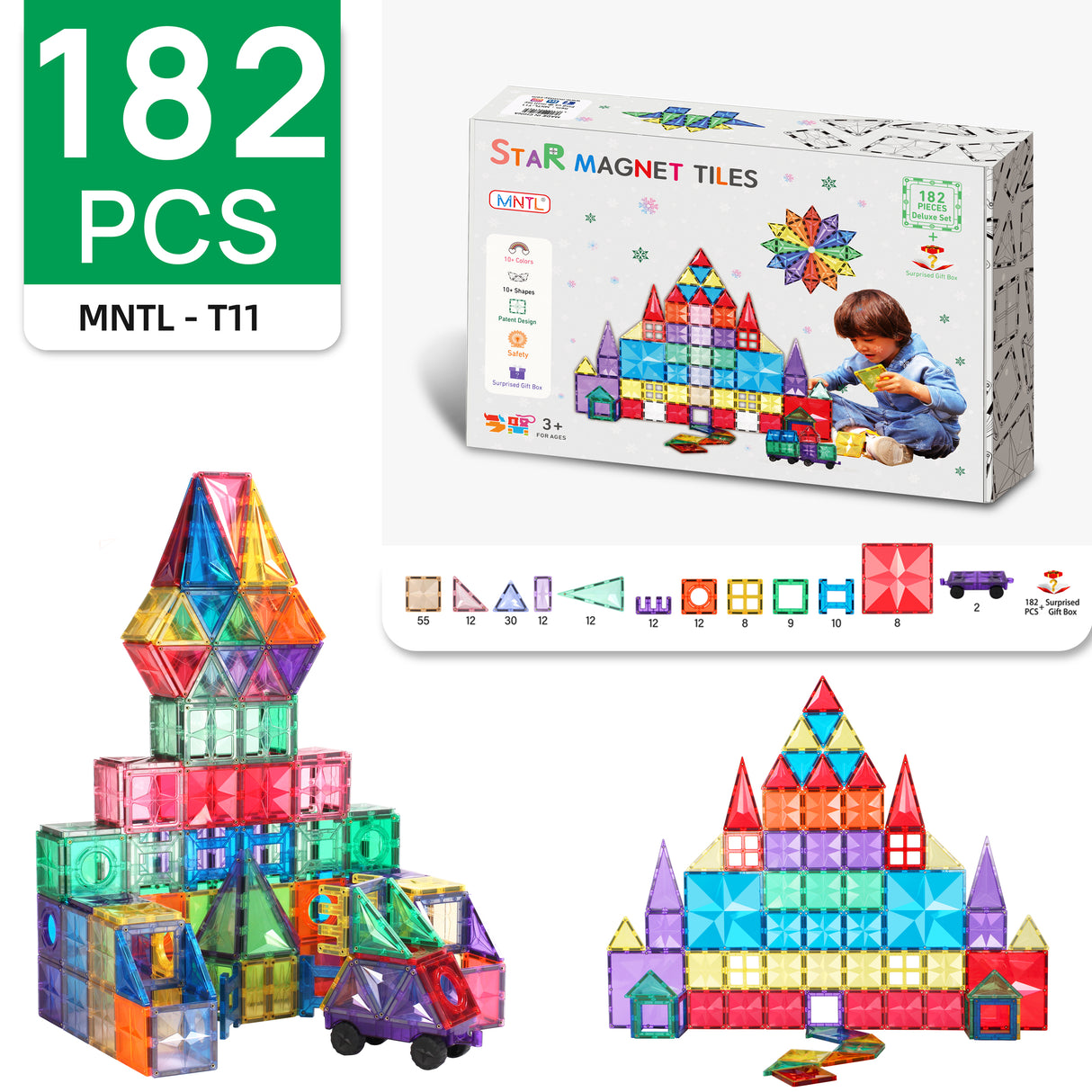 MNTL Classic Star Magnetic Tile 182 Pcs Set