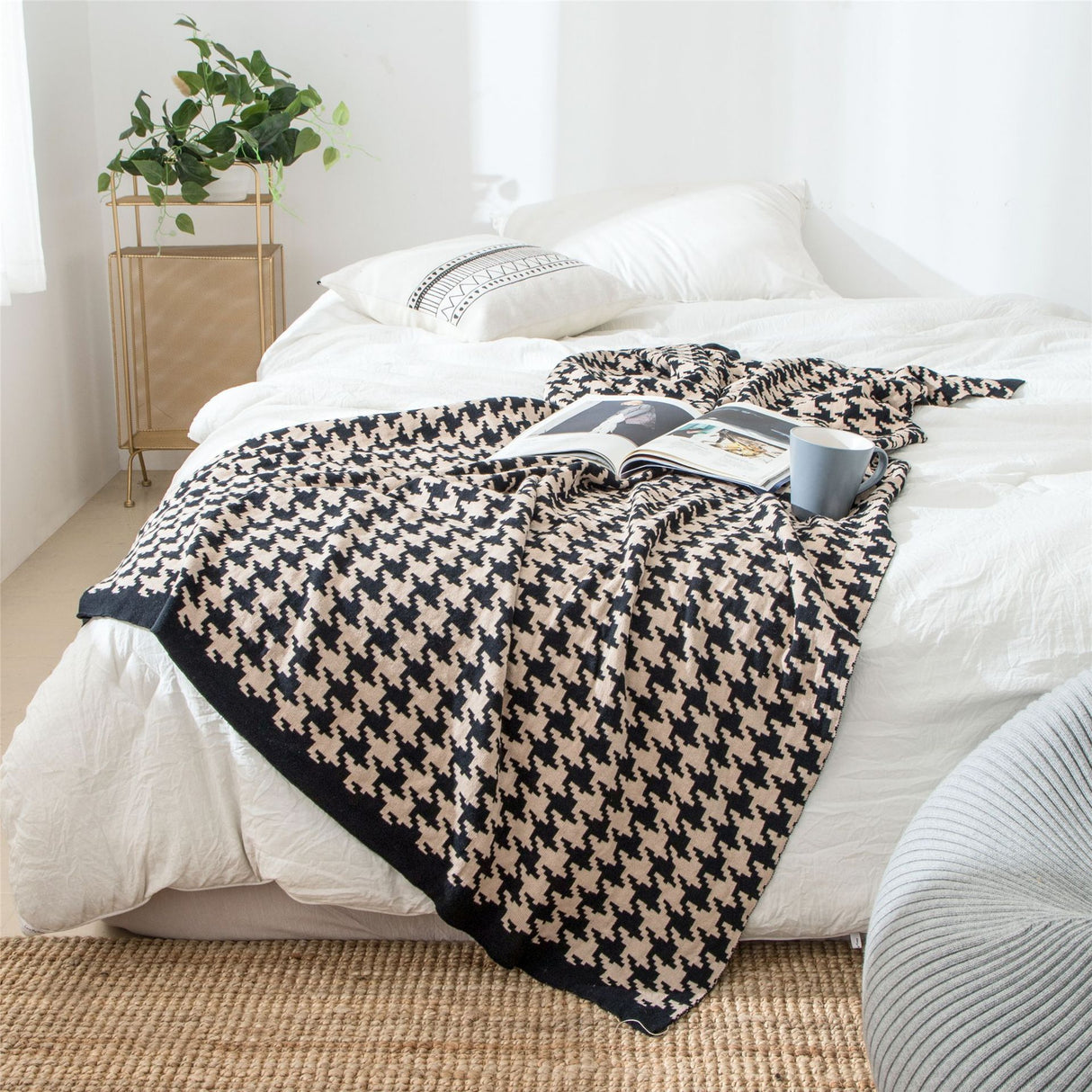 All 4 Kids Houndstooth Soft Pattern Knitted Throw Blanket