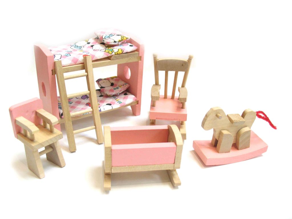 All 4 Kids Wooden Doll House Furniture Miniature Set