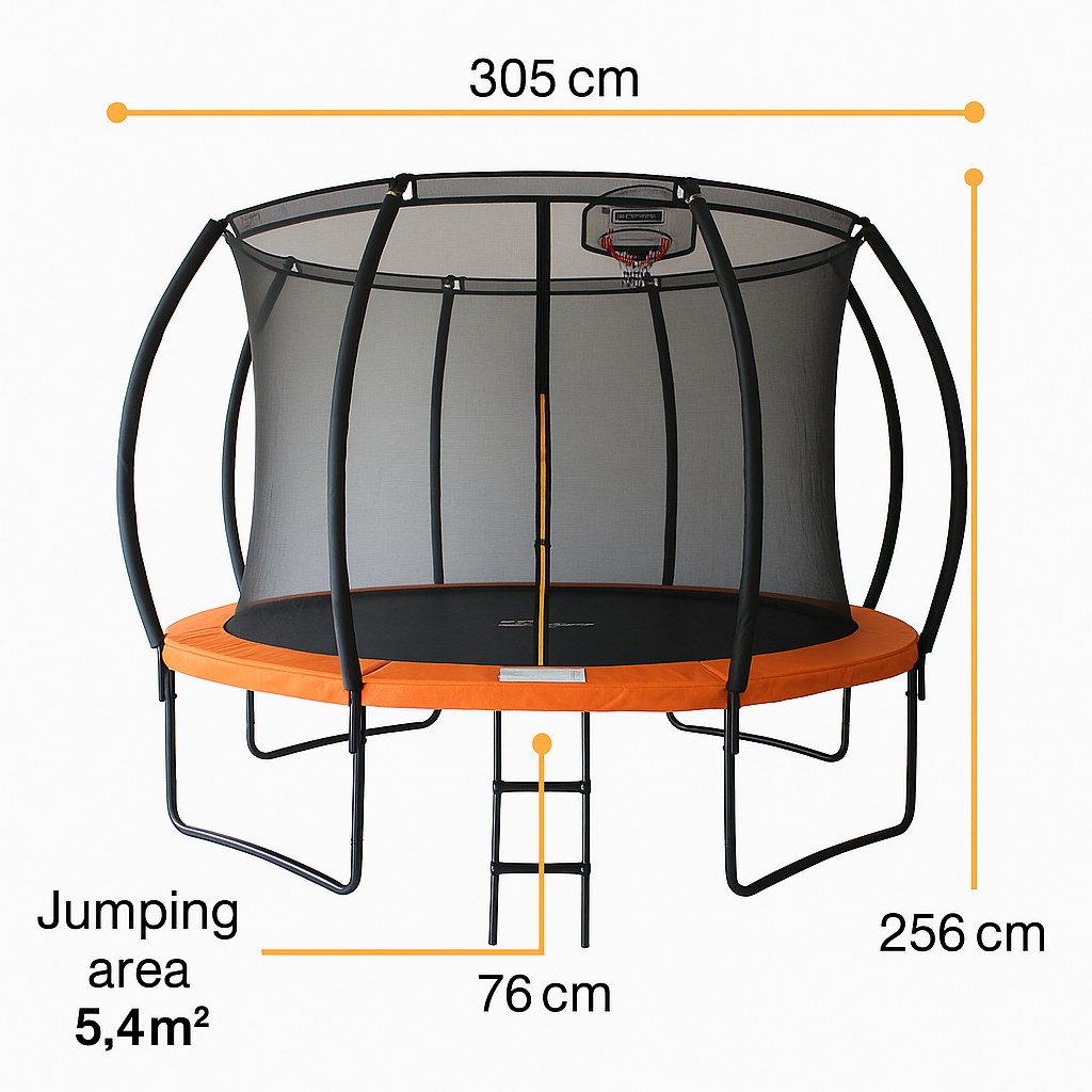 ALL 4 KIDS 10 FT Jump Zone Spring Trampoline with Basketball Board