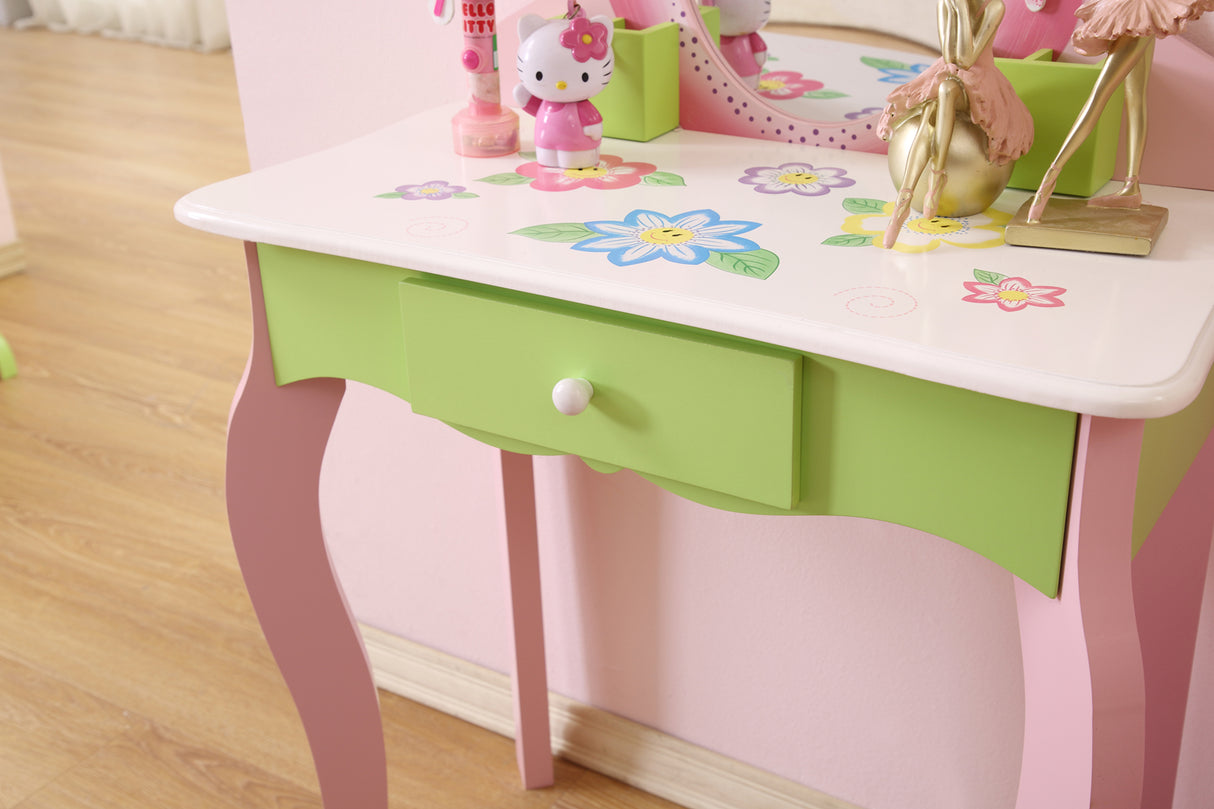All 4 Kids Layla Girls Flower Vanity Set with Stool