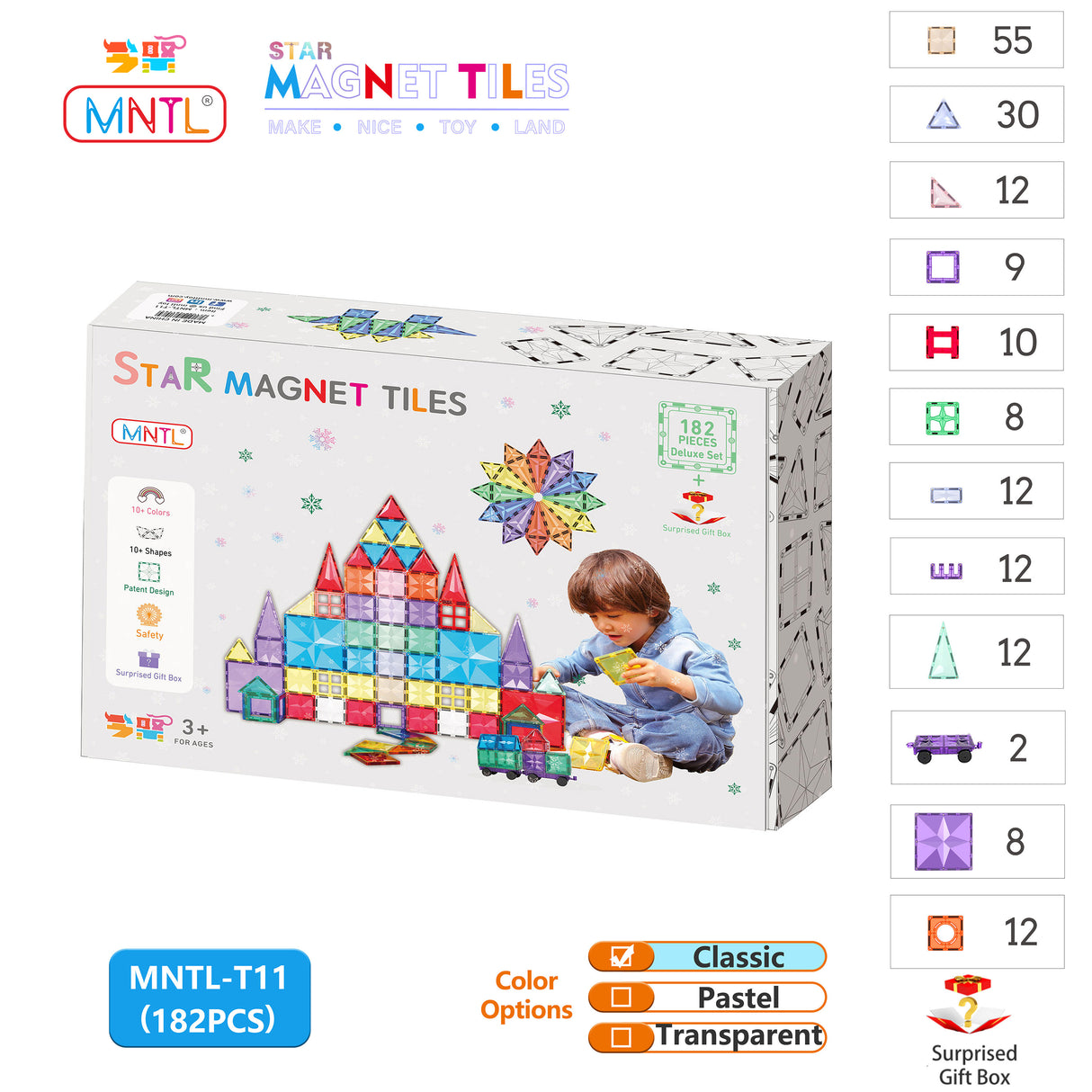 MNTL Classic Star Magnetic Tile 182 Pcs Set