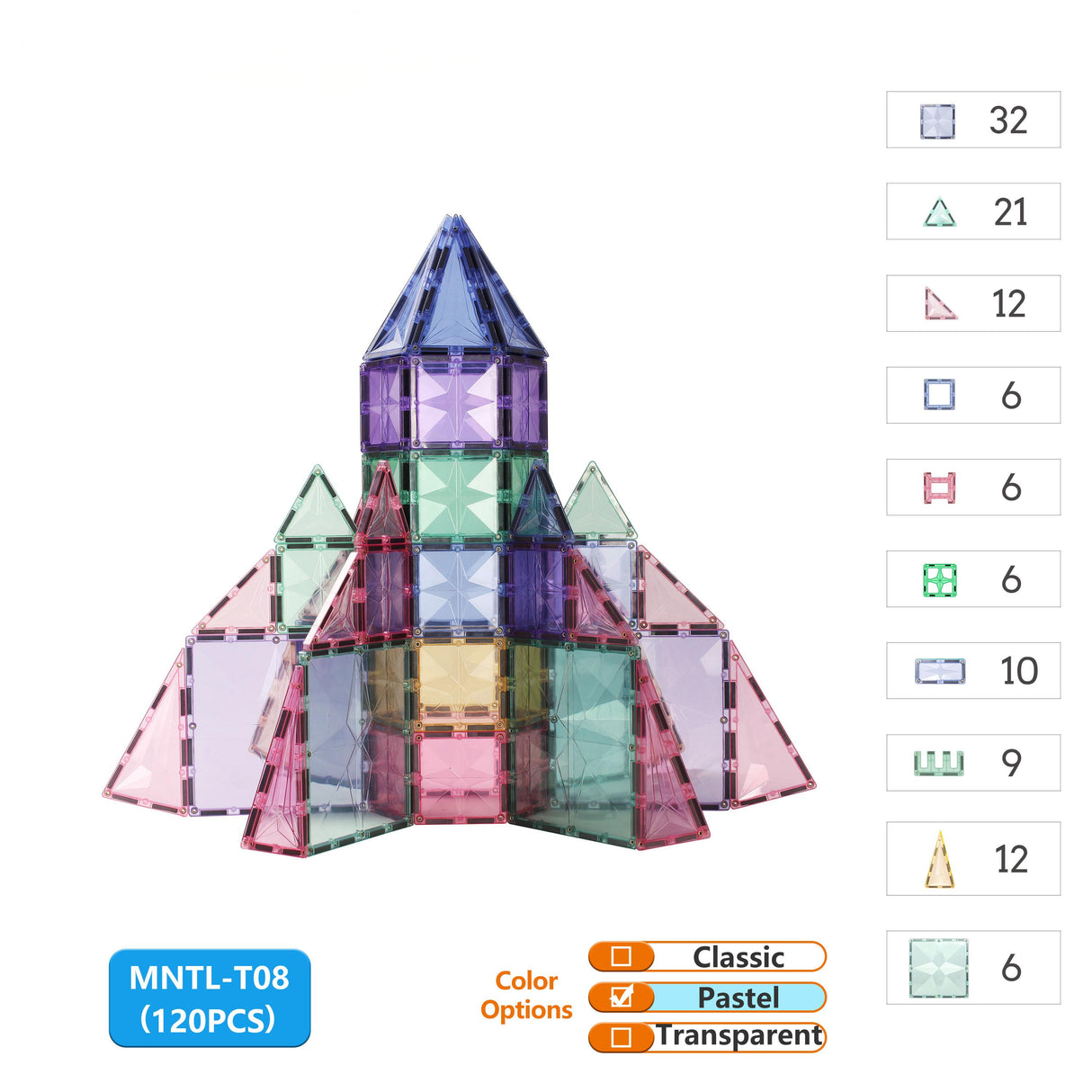 MNTL Pastel Star Magnetic Tile 120 Pcs Set