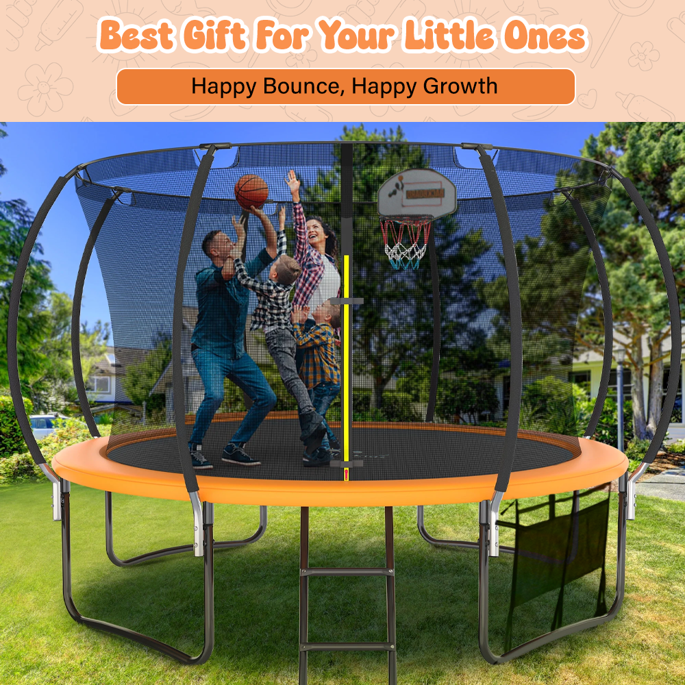 ALL 4 KIDS 10 FT Jump Zone Spring Trampoline with Basketball Board