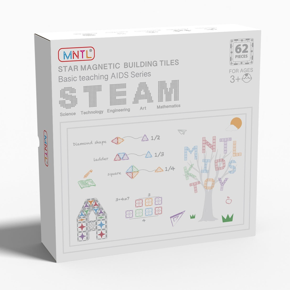 MNTL Classic Basic Teaching Aids Magnetic Tile Set 62 Pcs