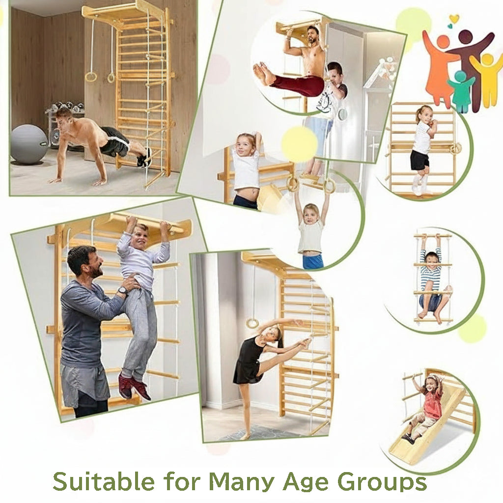 All 4 Kids Colton Wall Mounted Wooden Indoor Gym Set