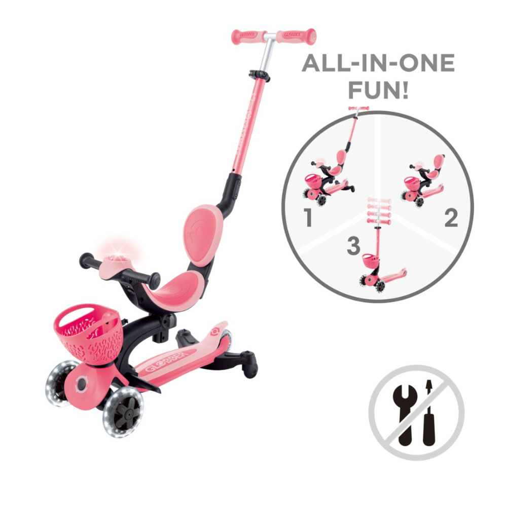 Globber Go Up Baby Lights 360 - Pastel Pink/ Deep Pastel Pink
