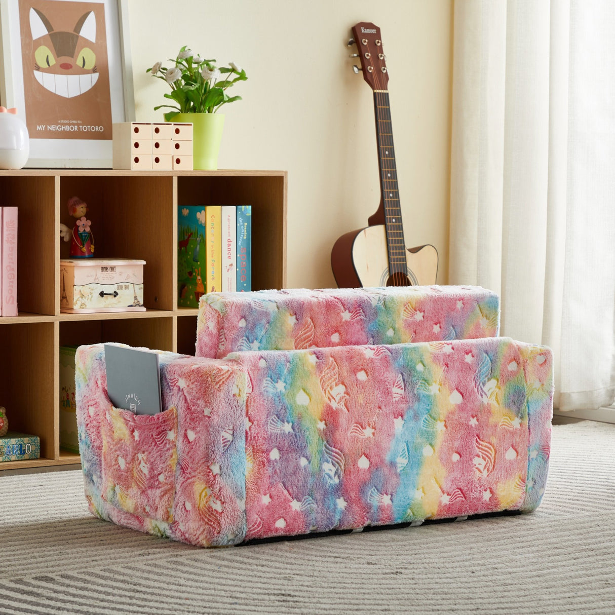 All 4 Kids Rainbow Unicorn Glow Flip-Out Double Couch