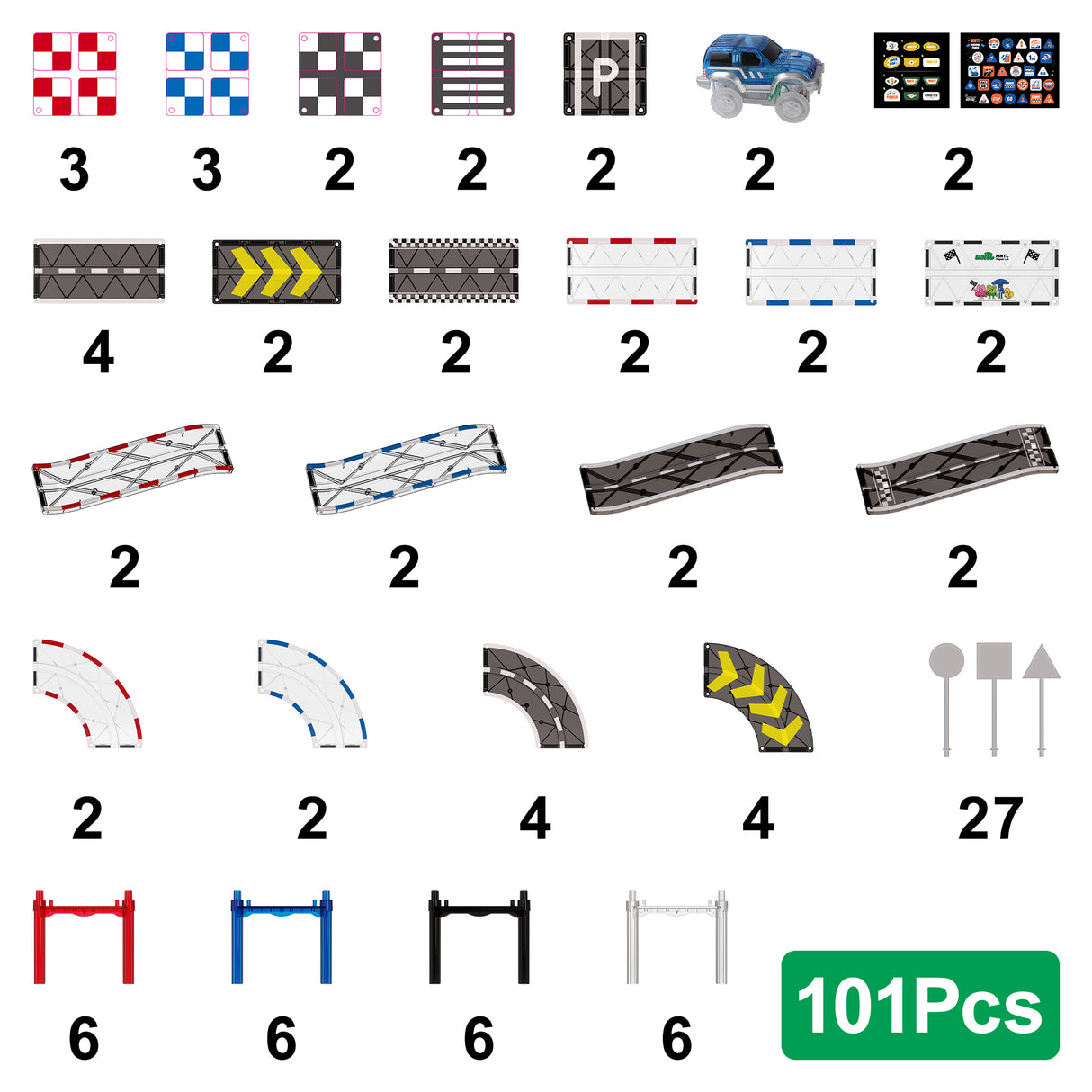 MNTL Classic Magnetic Track Car Set 101 Pcs
