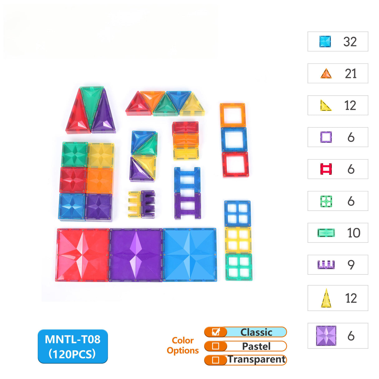 MNTL Classic Star Magnetic Tile 120 Pcs Set
