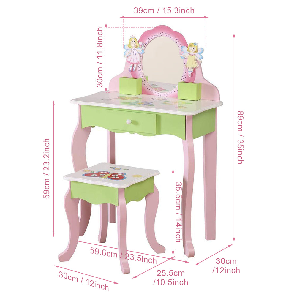 All 4 Kids Layla Girls Flower Vanity Set with Stool