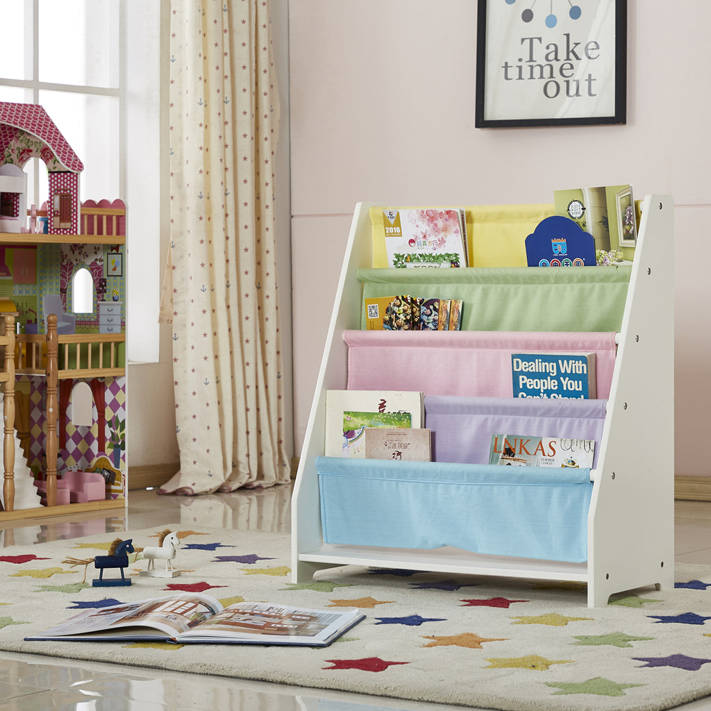ALL 4 KIDS Charlie White Kids Wooden Canvas Sling Magazine Bookcase
