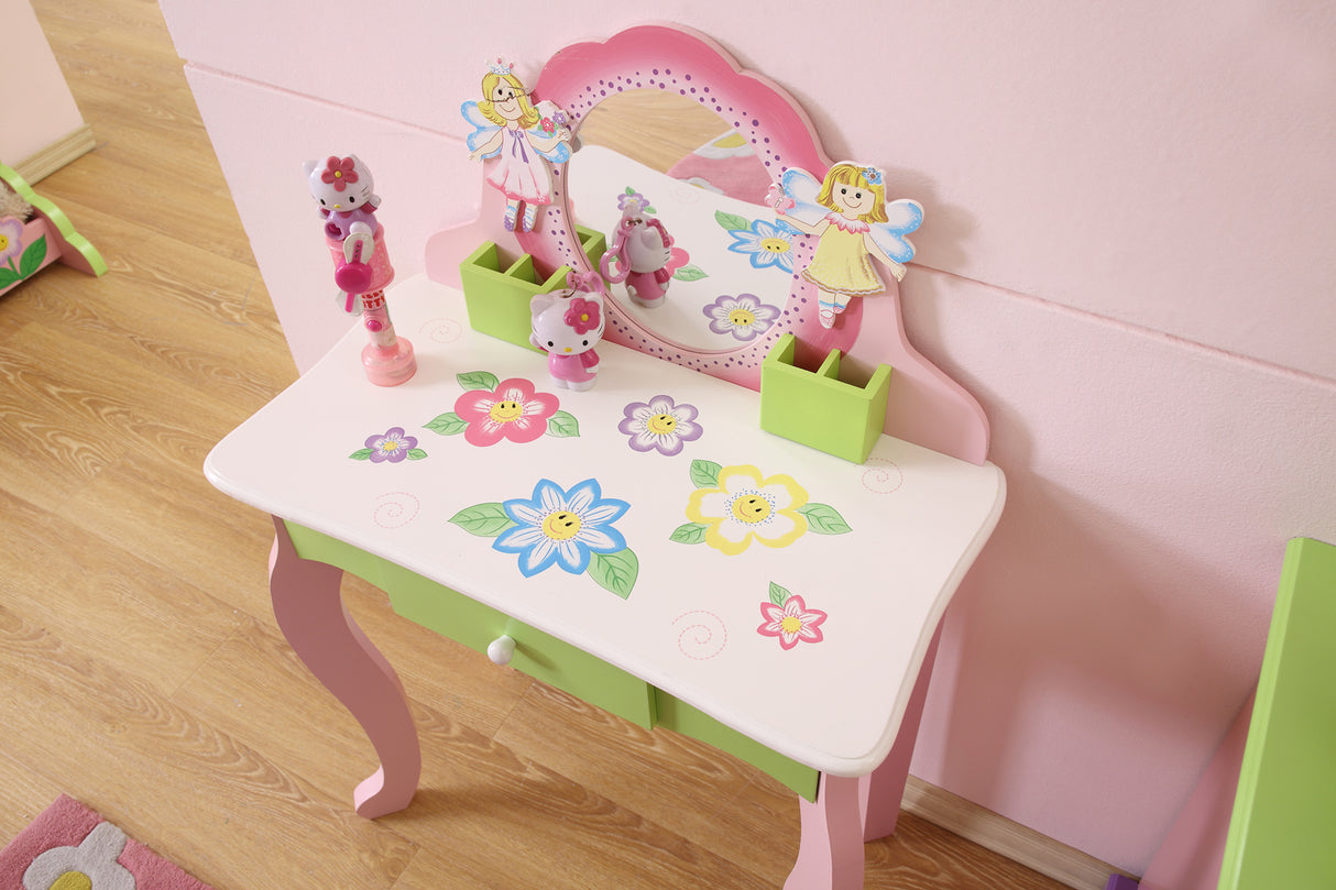 All 4 Kids Layla Girls Flower Vanity Set with Stool