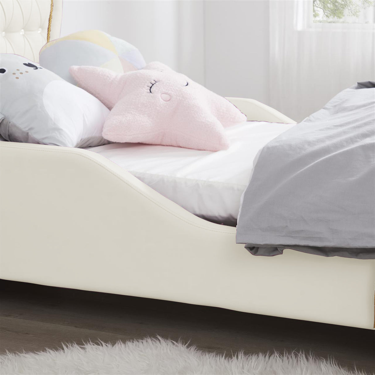 ALL 4 KIDS Brooklyn Heart PU Leather Single Upholstered Bed - White