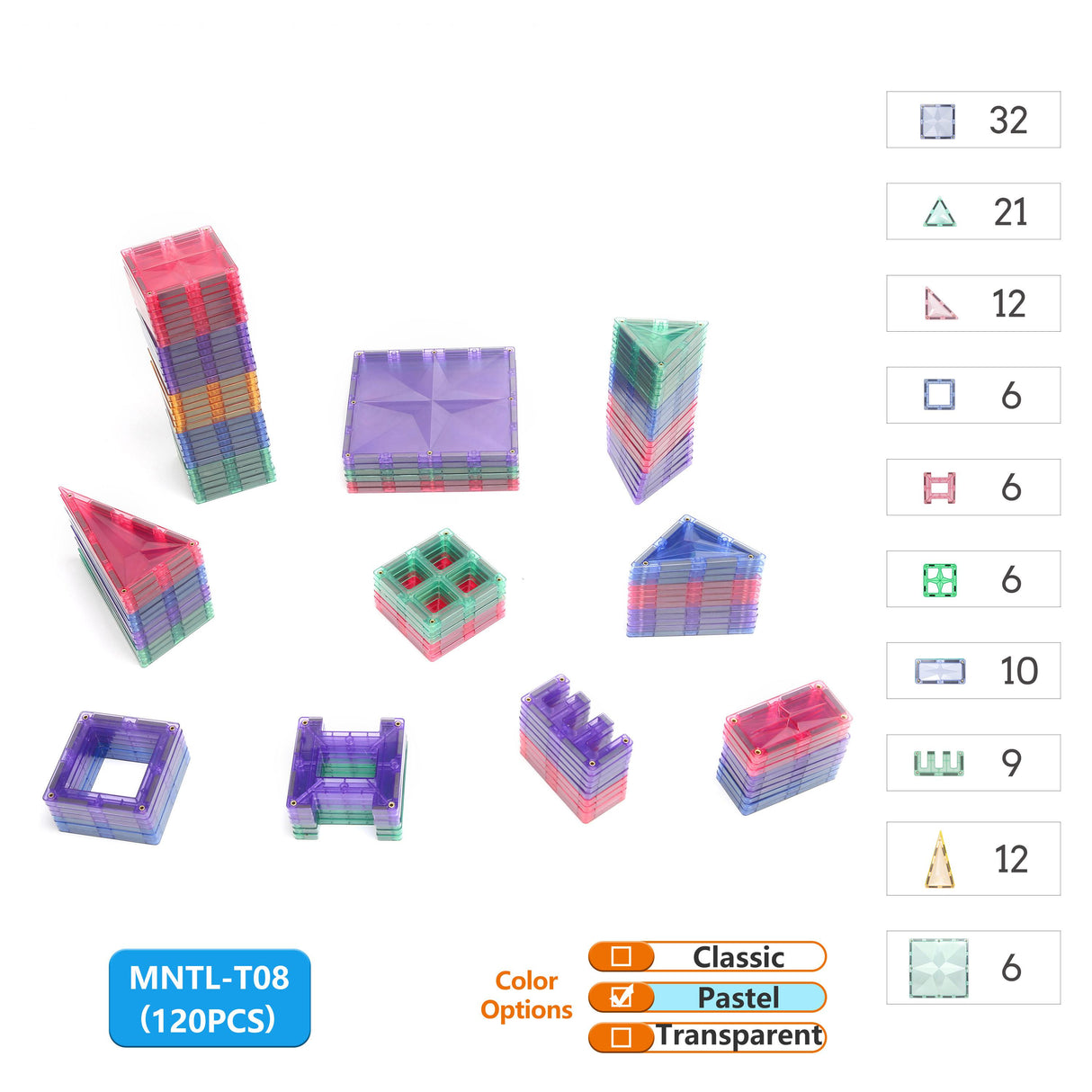 MNTL Pastel Star Magnetic Tile 120 Pcs Set