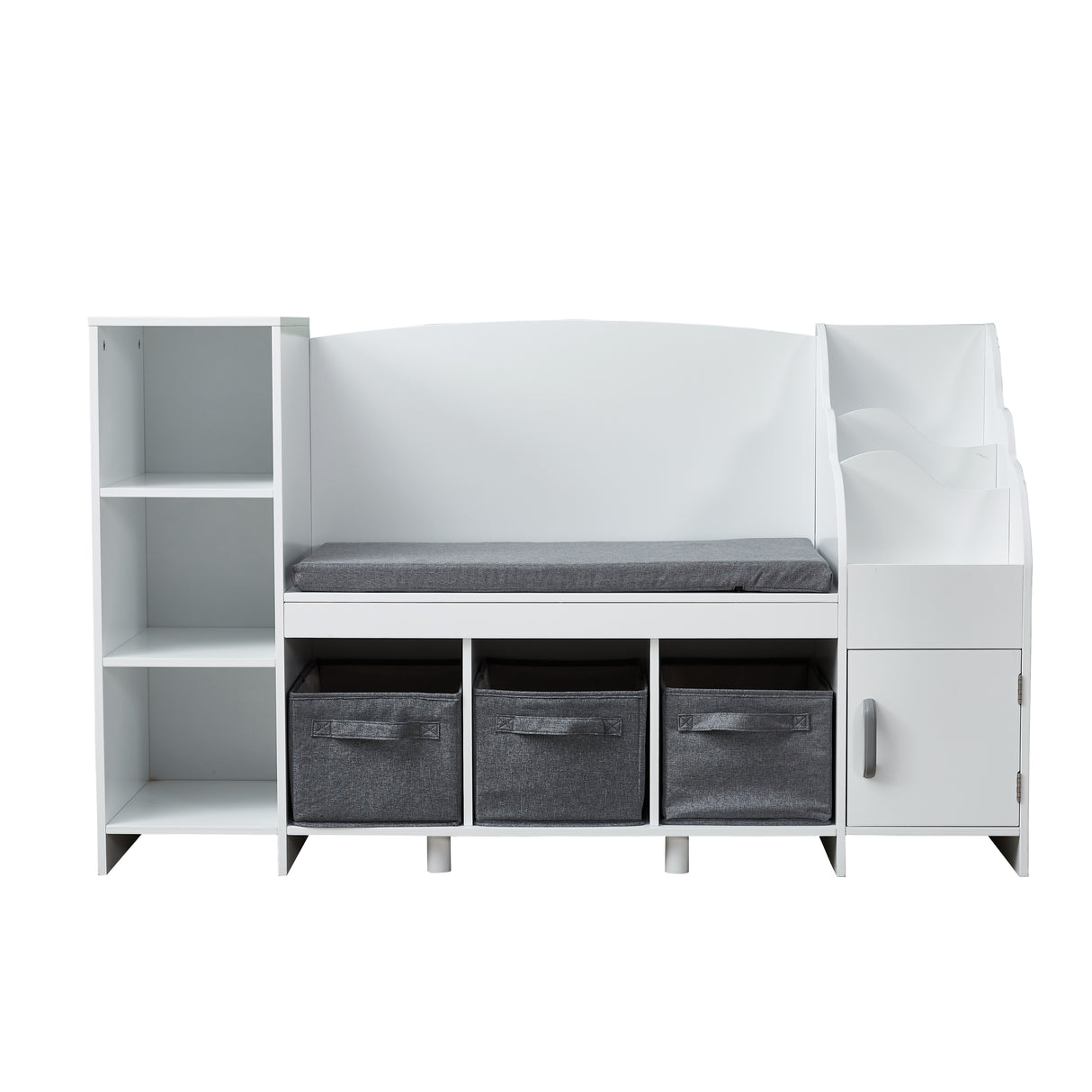 All 4 Kids Theodore White Book Case with Storage and Cushion
