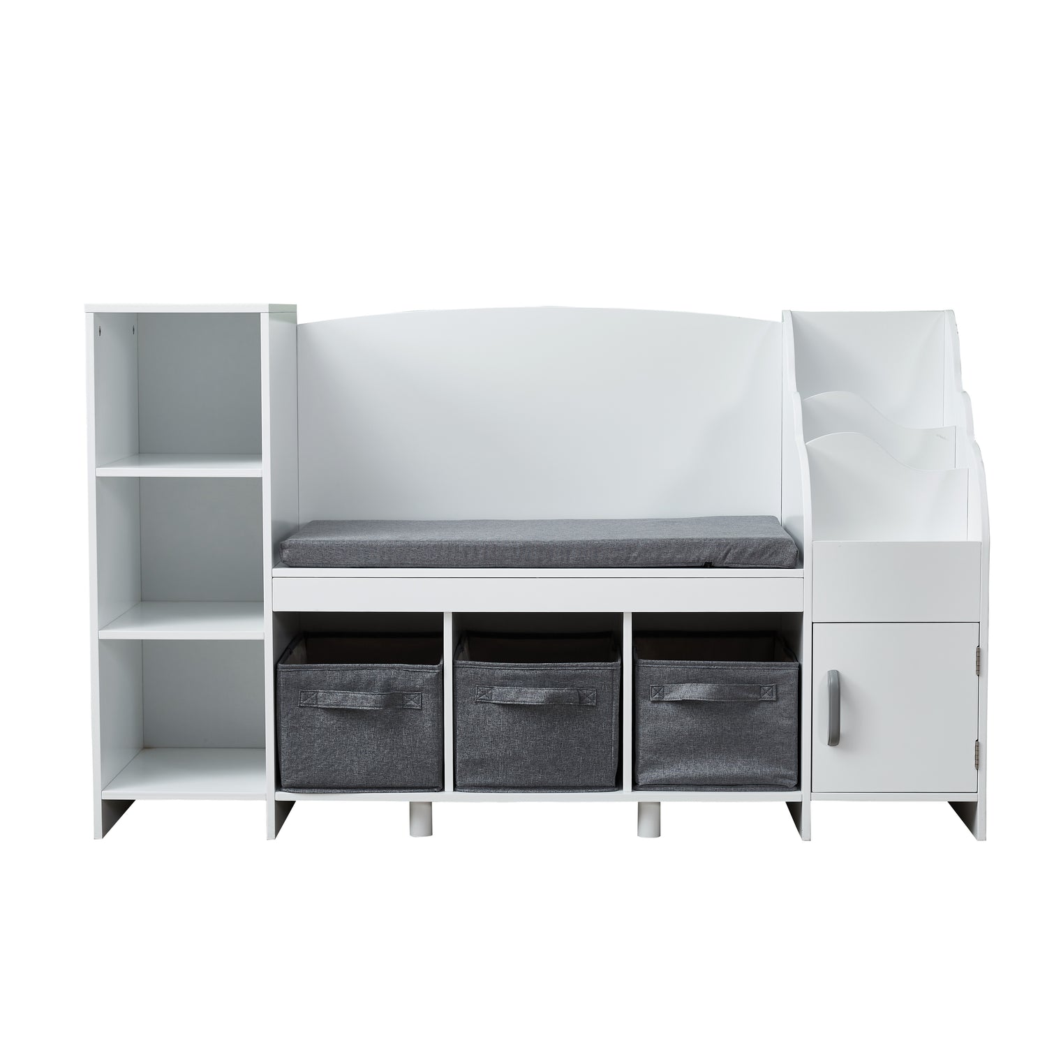 All 4 Kids Theodore White Book Case with Storage and Cushion
