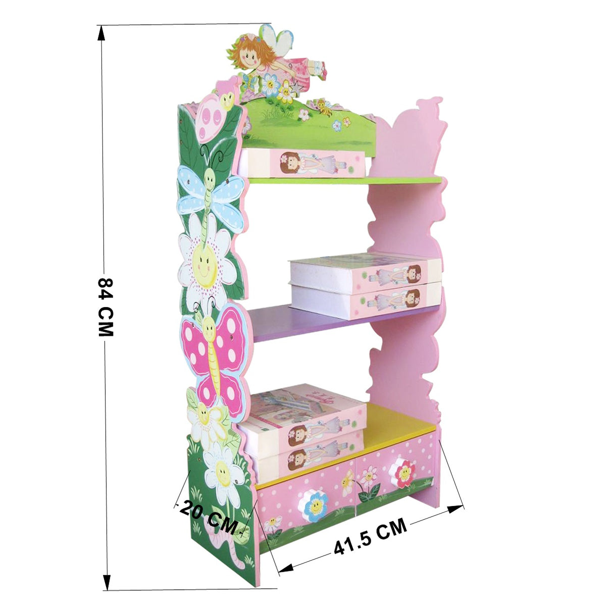 ALL 4 KIDS Olivia the Fairy Girls Hand Painted 3 Tier Flower Bookcase with Drawers