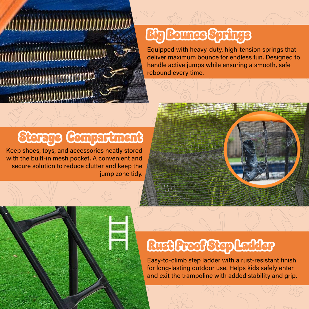 ALL 4 KIDS 10 FT Jump Zone Spring Trampoline with Basketball Board