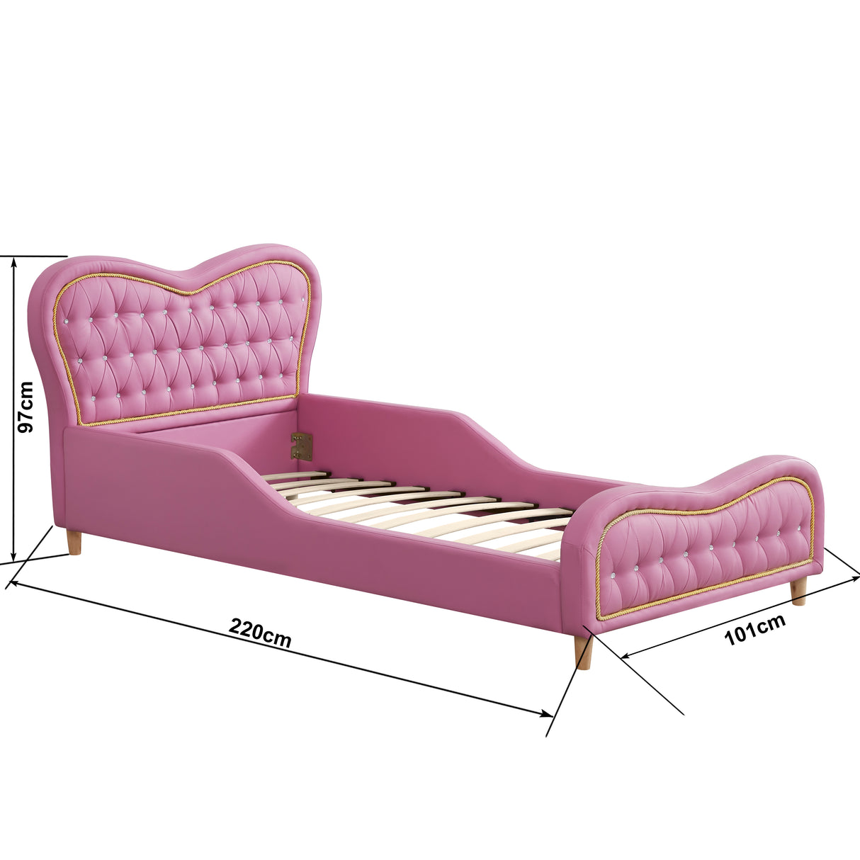 ALL 4 KIDS Brooklyn Heart PU Leather Single Upholstered Bed - Pink