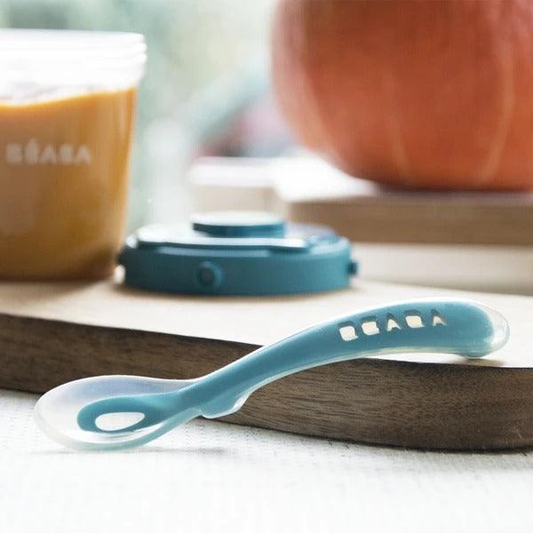 Beaba Silicone Suction Divided Plate & Spoon- Blue