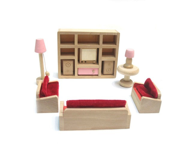 All 4 Kids Wooden Doll House Furniture Miniature Set