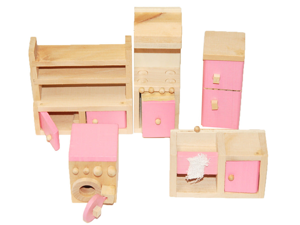 All 4 Kids Wooden Doll House Furniture Miniature Set