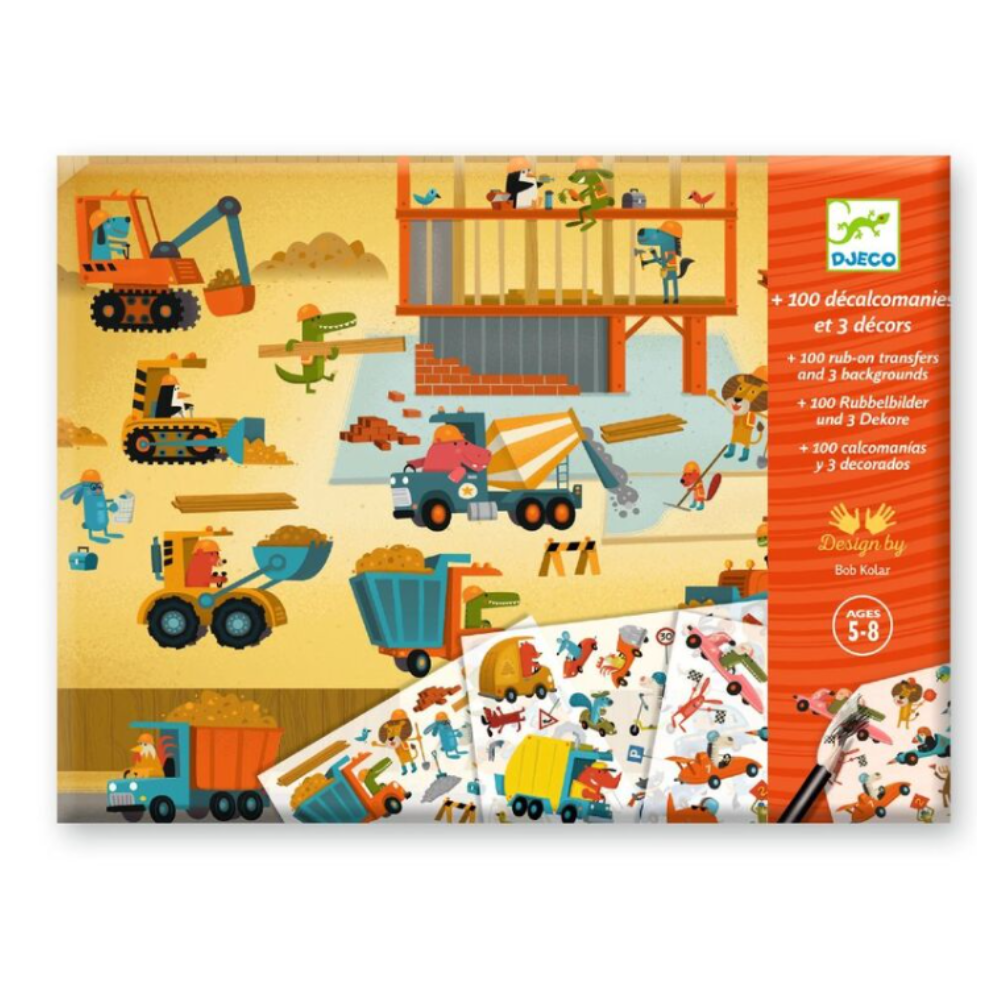 Djeco Asphalt Construction & Racing 100 Decals with 3 Backgrounds