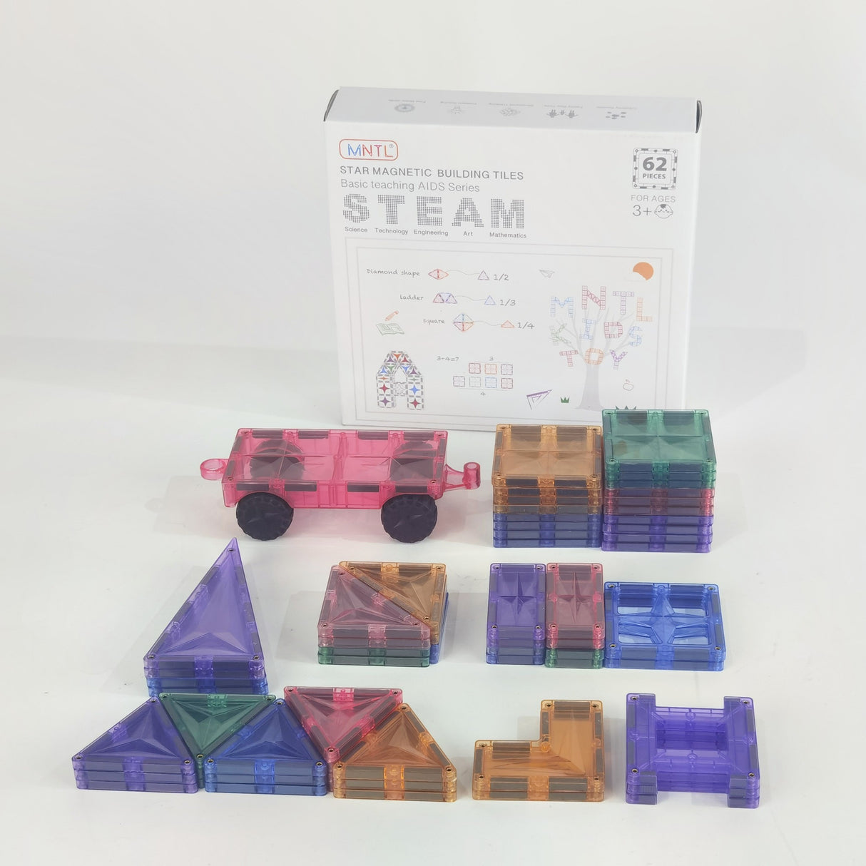 MNTL Pastel Basic Teaching Aids Magnetic Tile Set 62 Pcs