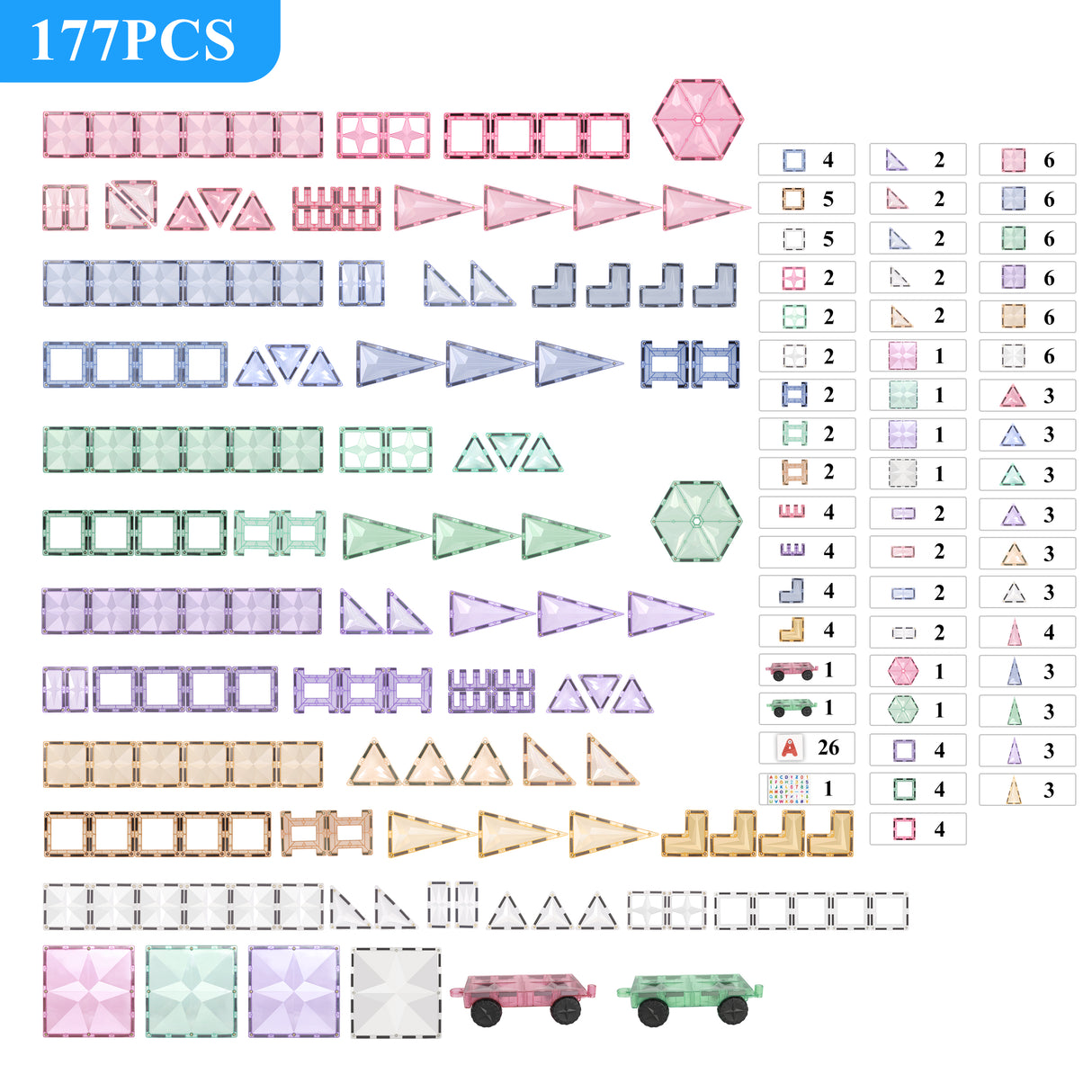 MNTL Pastel Space Travelling Magnetic Tile Set 177 Pcs