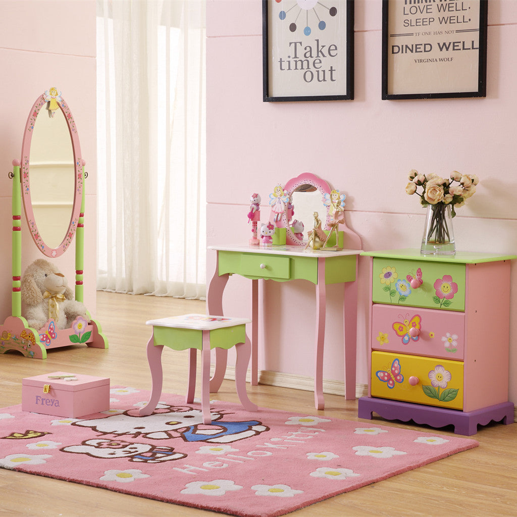 All 4 Kids Layla Girls Flower Vanity Set with Stool