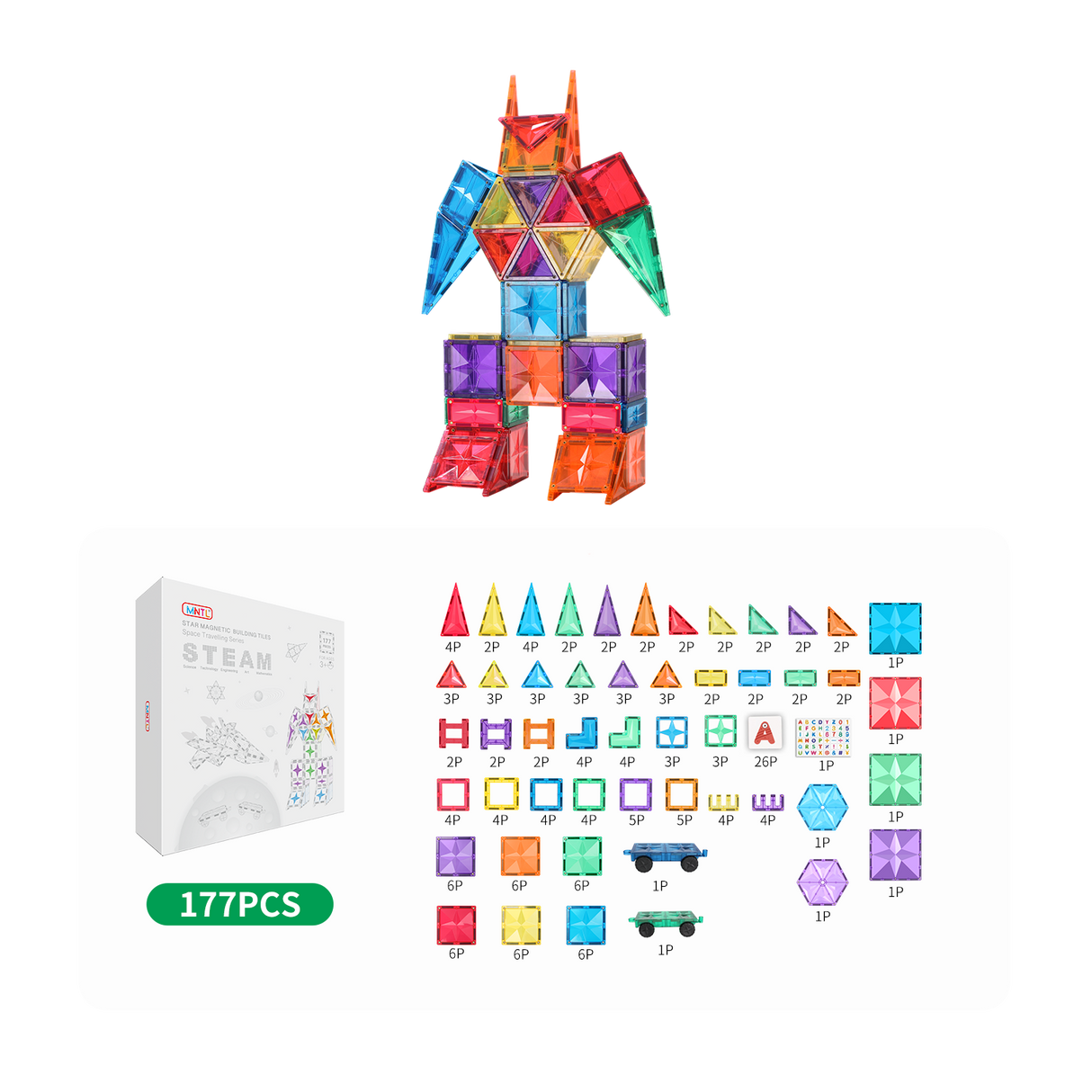 MNTL Classic Space Travelling Magnetic Tile Set 177 Pcs