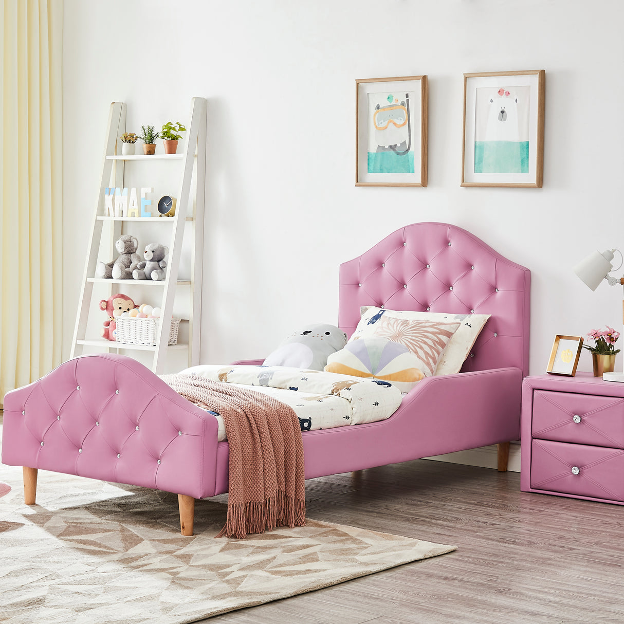 ALL 4 KIDS Kinsley Single PU Leather Upholstered Bed - Pink