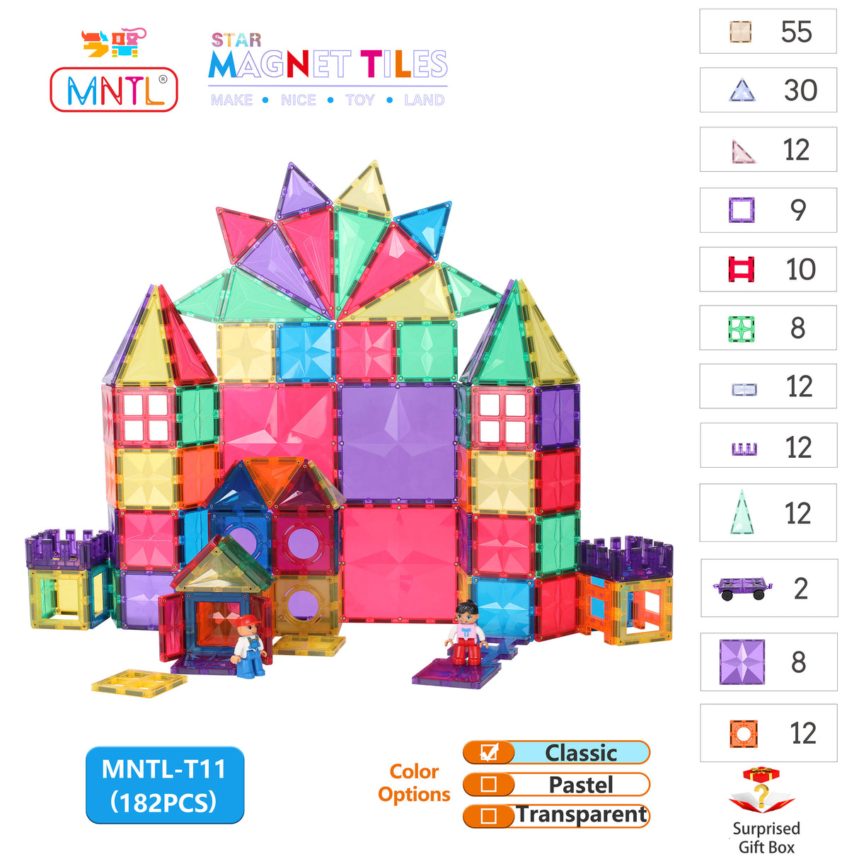 MNTL Classic Star Magnetic Tile 182 Pcs Set