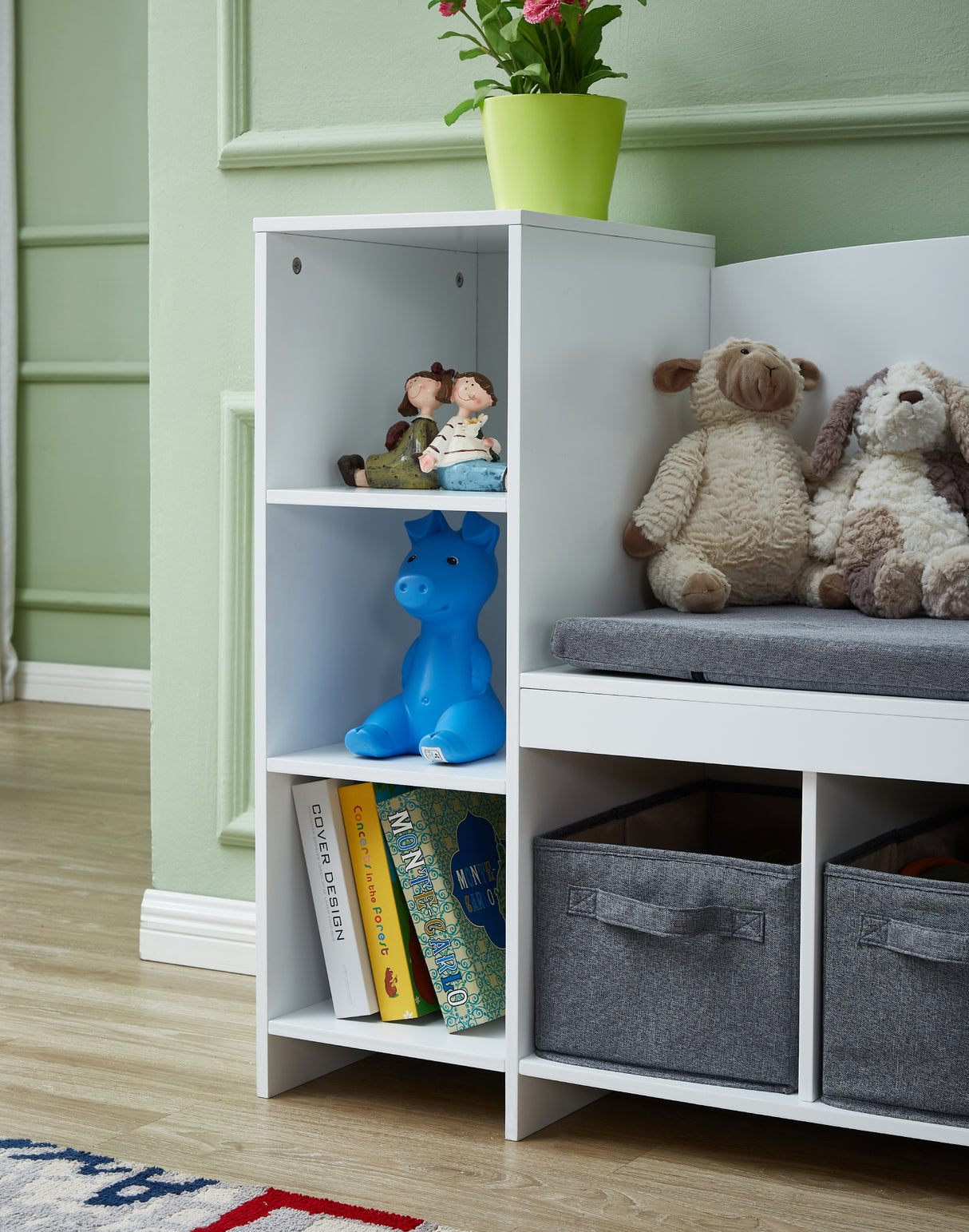 All 4 Kids Theodore White Book Case with Storage and Cushion