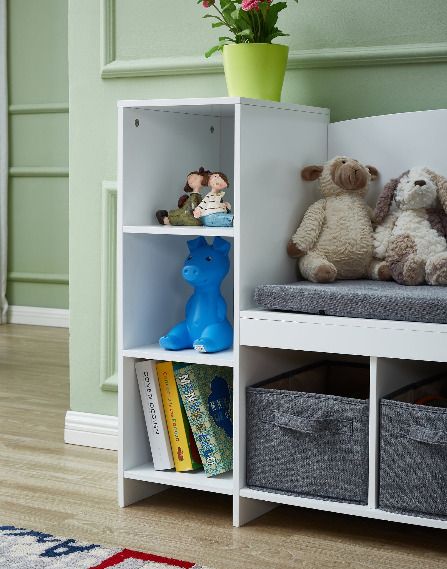 All 4 Kids Theodore White Book Case with Storage and Cushion