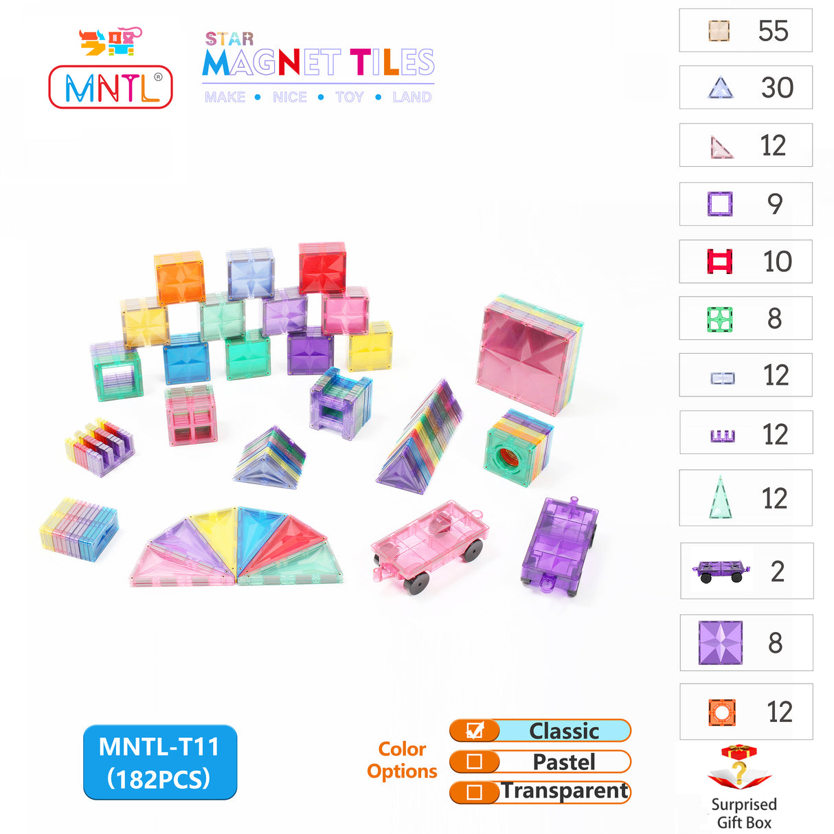 MNTL Classic Star Magnetic Tile 182 Pcs Set