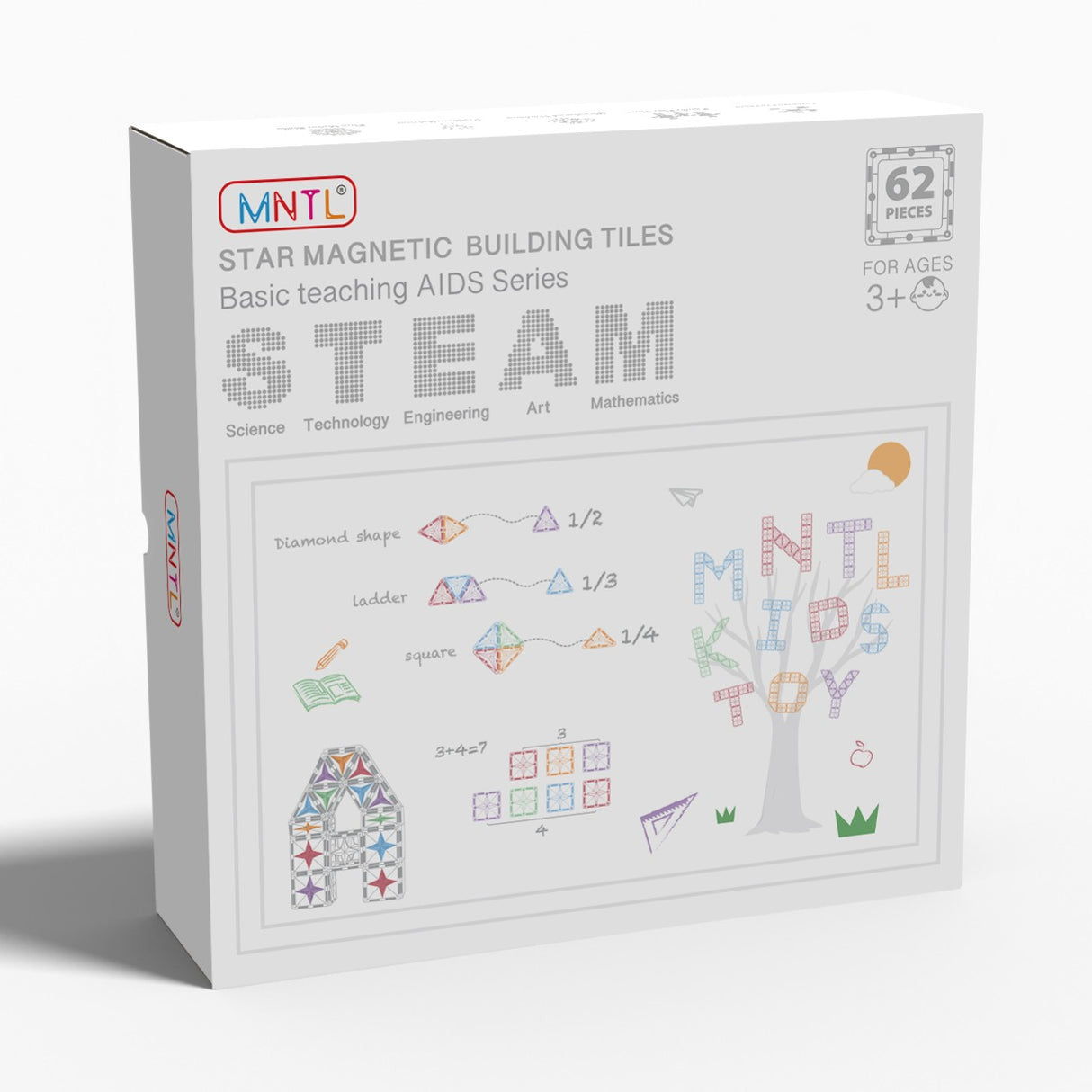 MNTL Pastel Basic Teaching Aids Magnetic Tile Set 62 Pcs