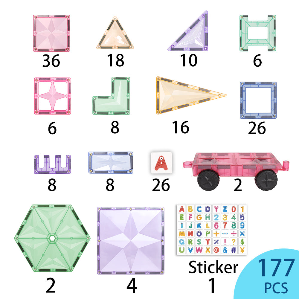 MNTL Pastel Space Travelling Magnetic Tile Set 177 Pcs