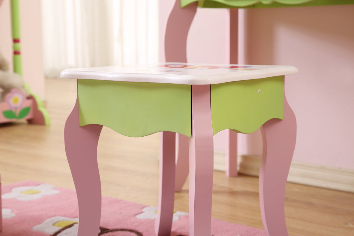 All 4 Kids Layla Girls Flower Vanity Set with Stool